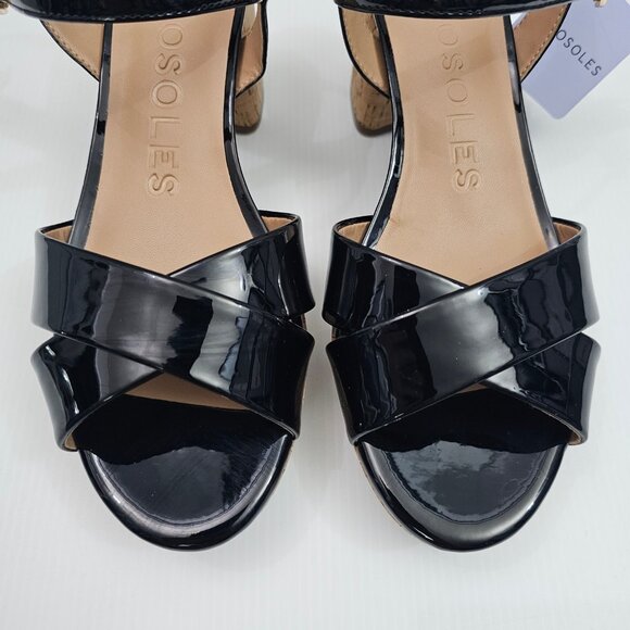 Aerosoles Cosmos Platform Sandal Womens 8 Black Patent Cork Chunky Heel NEW - Picture 5 of 15